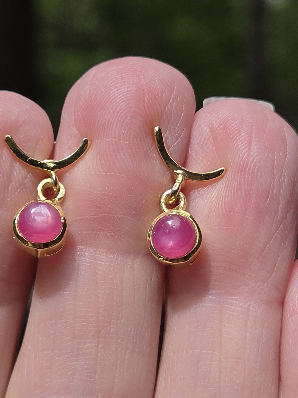 Star Ruby Pink Drop Sterling & Gold Studs - Picture 2 of 9